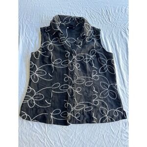 Carole Little Women's Sleeveless Silk Blouse Black White Floral Size M